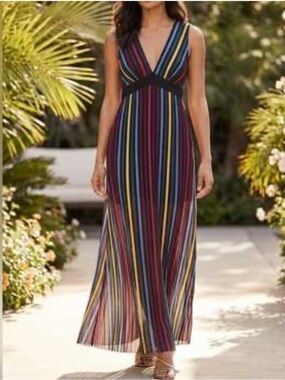 BCBG GENERATION NEW STRIPED MAXI DRESS MULTI Color Size 0 NEW